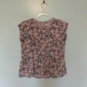 Loft Blouse Peplum Peacock Floral Pink XXSP
